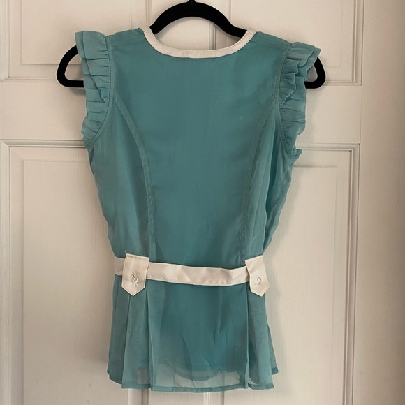Soundgirl Blue Green Turquoise Y2K 90s Vintage Top‎ w/ White Satin Tie - Size 0 - Picture 2 of 4